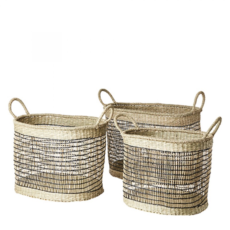 OVAL SEAGRASS BASKET SET OF 3 NATURAL